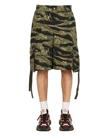 Dolce & Gabbana Cotton Shorts With Camouflage Print In Green