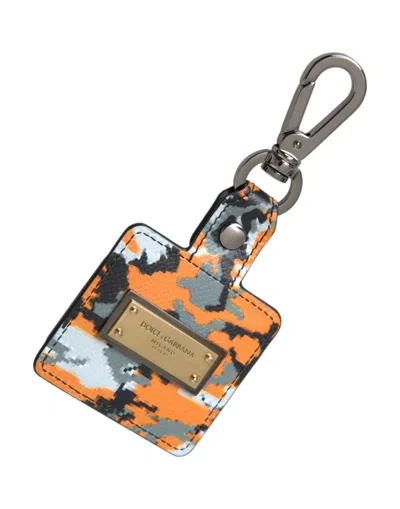 Dolce & Gabbana Camouflage Print Leather Card Case In Orange