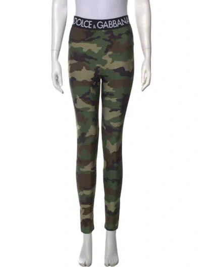Pre-owned Dolce & Gabbana Camouflage Print Skinny Leg Pants In Green