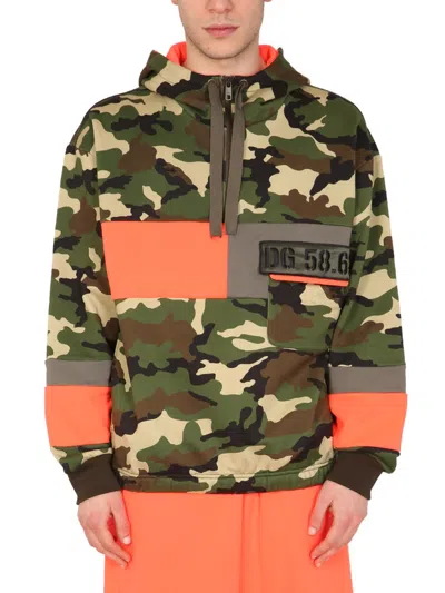Dolce & Gabbana Camouflage-print Panelled Hoodie In Military Green