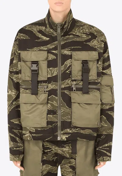 Dolce & Gabbana Camouflage Zip-up Field Jacket In Green