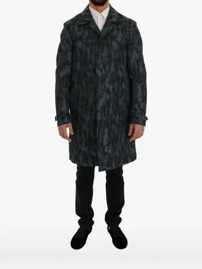 Dolce & Gabbana Camouflage Trench Coat Long Buckle Detail In Black