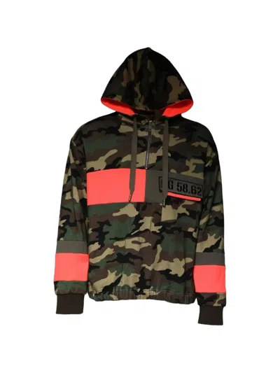 Dolce & Gabbana Camouflage Hooded Men Sweatshirt Stripe Detail In Green