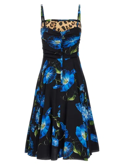 Dolce & Gabbana Campanule Printed Silk Midi Dress In Black