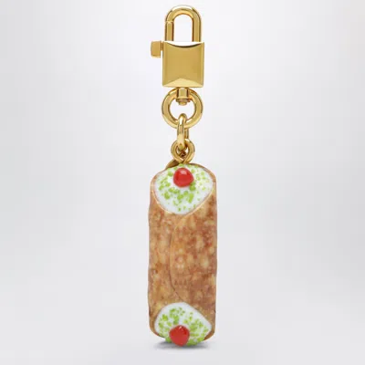 Dolce & Gabbana Cannolo Charm Keyring In Metal And Resin, Multicolor
