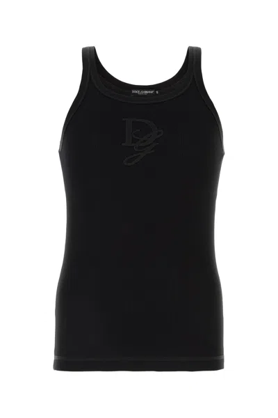 DOLCE & GABBANA DOLCE & GABBANA BLACK COTTON TANK TOP