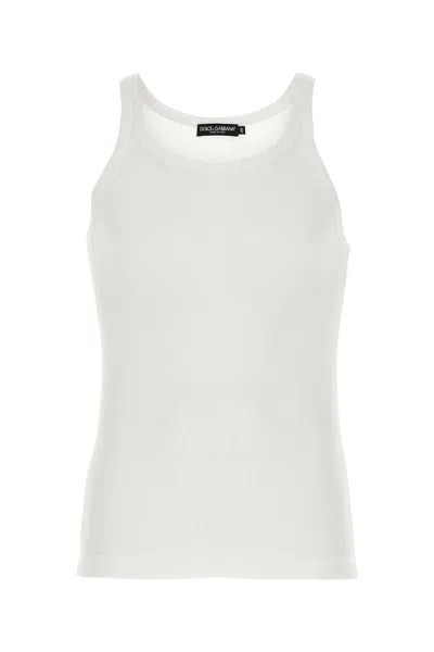 Dolce & Gabbana Men White Cotton Tank Top In Multicolor