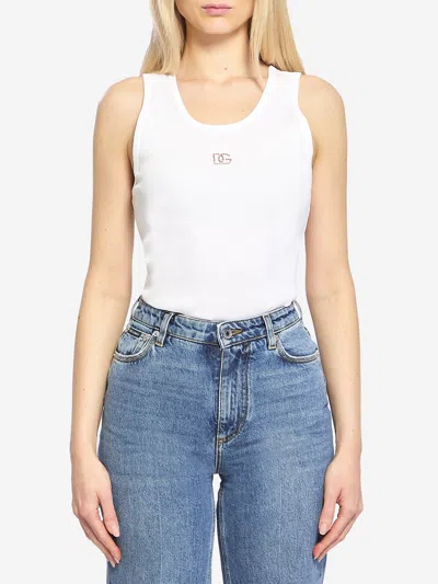 Dolce & Gabbana Ribbed Tank Top With Dg In White