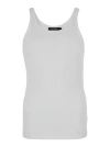 DOLCE & GABBANA WHITE RIBBED TANK TOP WITH LOGO LABEL IN COTTON MAN