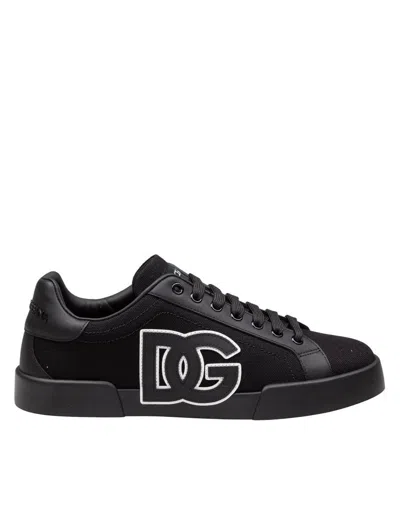 Dolce & Gabbana Canvas And Calfskin Sneaker In Black