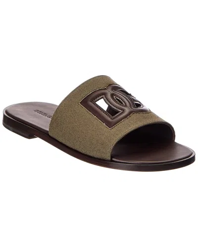 Dolce & Gabbana Canvas & Leather Slide In Brown