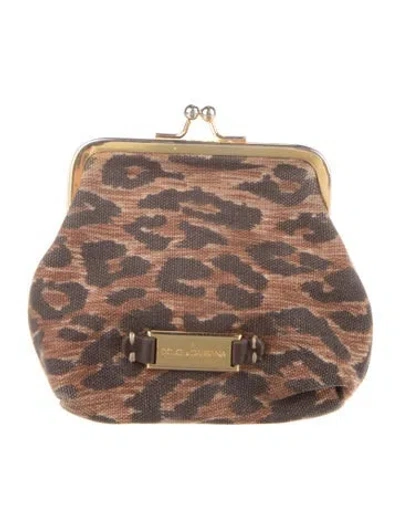 Pre-owned Dolce & Gabbana Canvas Animal Print Coin Pouch In Neutrals