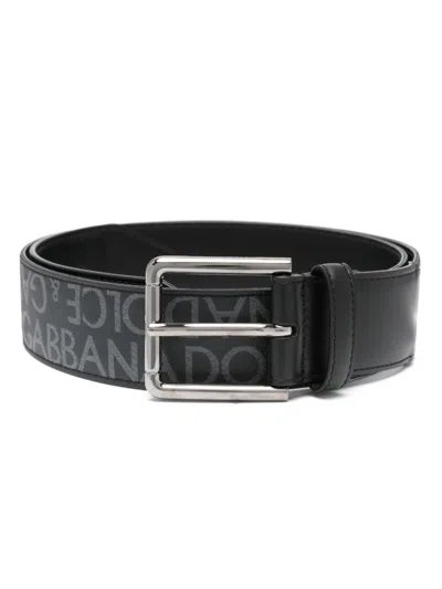 Dolce & Gabbana Belt Canvas Composition Perforated Holes In Black