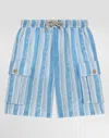 Dolce & Gabbana Canvas Cargo Shorts With Striped Print In Blue