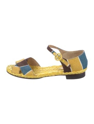 Pre-owned Dolce & Gabbana Canvas Colorblock Pattern Espadrilles In Yellow