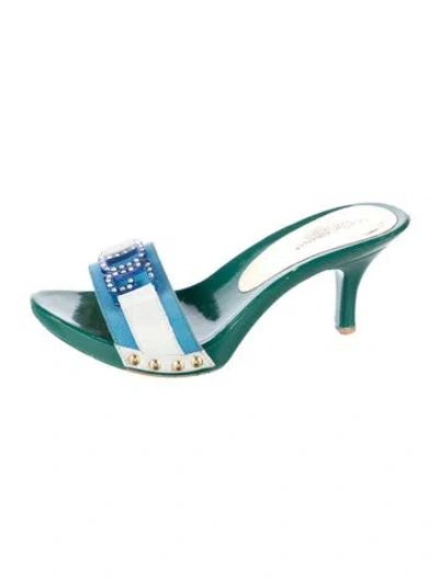 Pre-owned Dolce & Gabbana Canvas Colorblock Pattern Slides In Blue