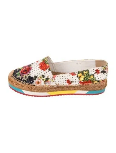 Pre-owned Dolce & Gabbana Canvas Floral Print Espadrilles In White