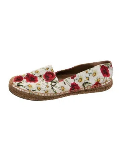 Pre-owned Dolce & Gabbana Canvas Floral Print Espadrilles In White
