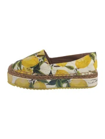 Pre-owned Dolce & Gabbana Canvas Floral Print Espadrilles In Yellow