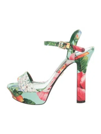 Pre-owned Dolce & Gabbana Canvas Floral Print Sandals In Blue