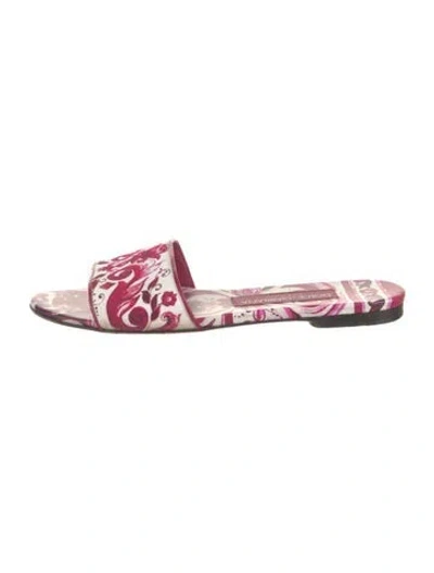 Pre-owned Dolce & Gabbana Canvas Floral Print Slides In Pink