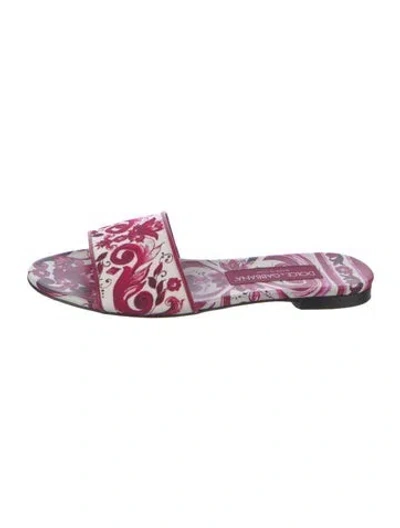 Pre-owned Dolce & Gabbana Canvas Floral Print Slides In Pink