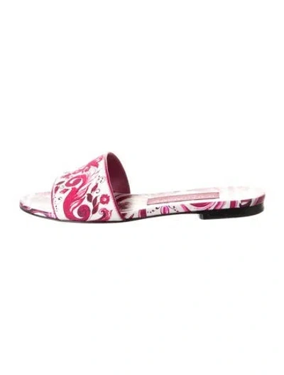 Pre-owned Dolce & Gabbana Canvas Floral Print Slides In White
