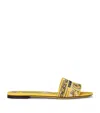 Dolce & Gabbana Yellow Sliders With Embroidered Majolica Pattern In Cotton And Leather Woman In Multi