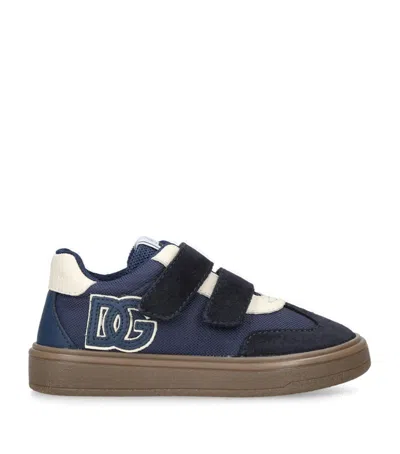 Dolce & Gabbana Kids' Canvas Logo Sneakers In Blue