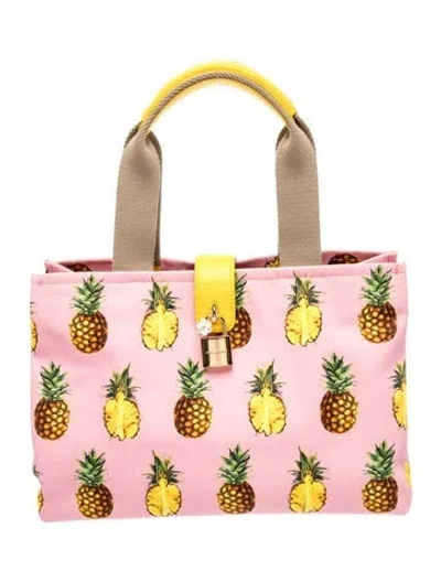 Pre-owned Dolce & Gabbana Canvas Pineapple Print Tote Medium In Pink
