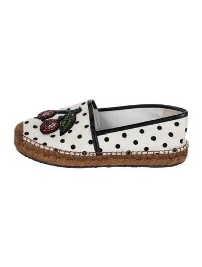 Pre-owned Dolce & Gabbana Canvas Polka Dot Print Espadrilles In White
