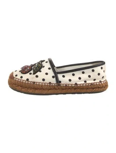 Pre-owned Dolce & Gabbana Canvas Polka Dot Print Espadrilles In White