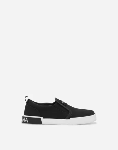 Dolce & Gabbana Canvas Portofino Slip-on Sneakers In Black