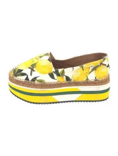 Pre-owned Dolce & Gabbana Canvas Printed Mules In Yellow