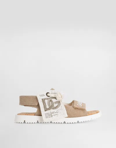 Dolce & Gabbana Kids' Canvas Sandals In Neutral