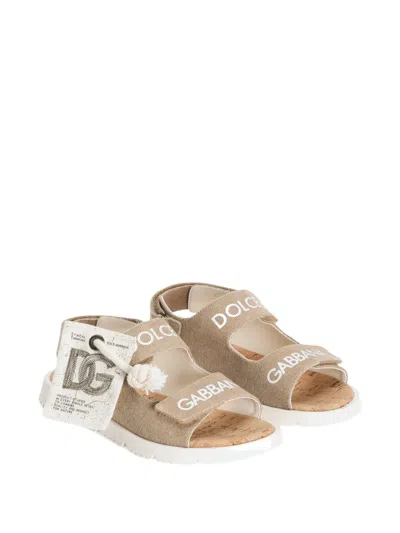 Dolce & Gabbana Kids' Canvas Sandals In Neutral