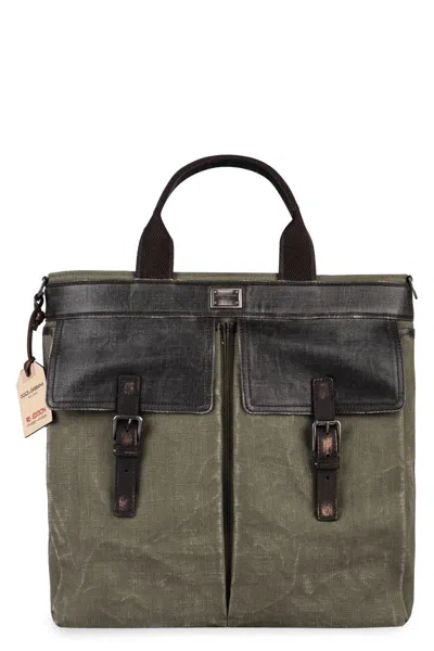 Dolce & Gabbana Canvas Shopping Handbag In Green