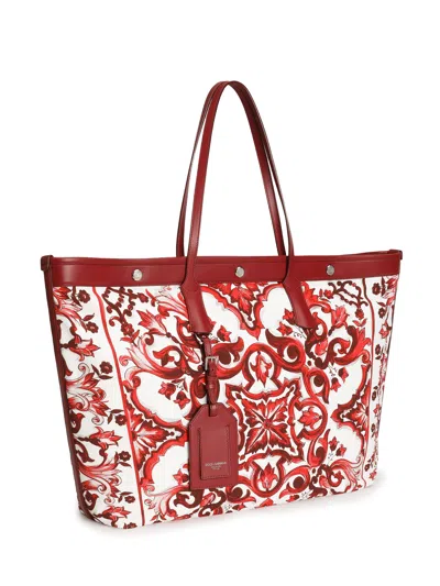Dolce & Gabbana Canvas Shopping Tote In Maiolica 1 Rubino
