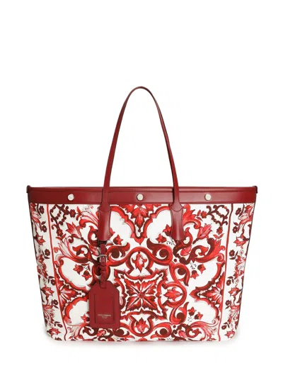 Dolce & Gabbana Canvas Shopping Tote In Maiolica 1 Rubino
