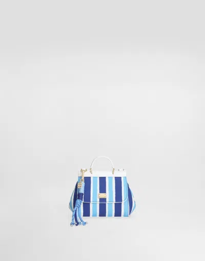 Dolce & Gabbana Canvas Sicily Crossbody Bag With Striped Print In Azure