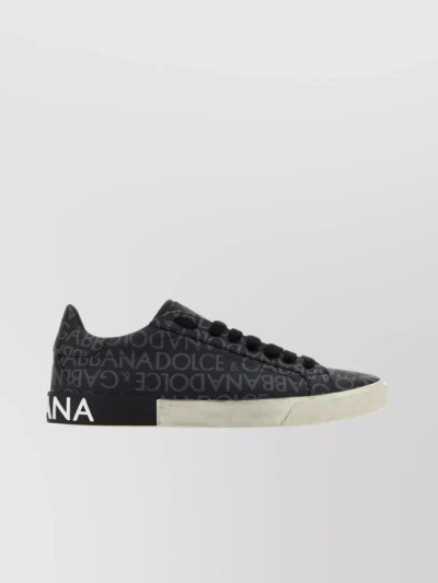 Dolce & Gabbana Canvas Sneakers With Logoed Rubber Insert In Black