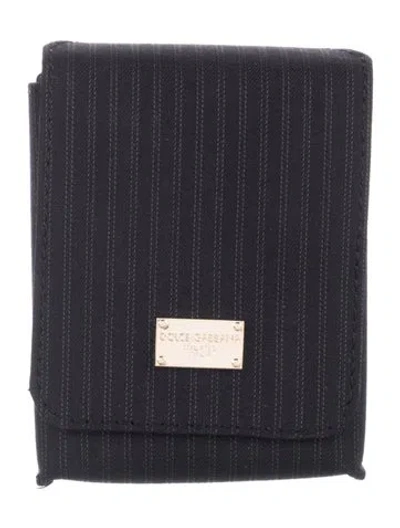 Pre-owned Dolce & Gabbana Canvas Striped Bifold Wallet In Black