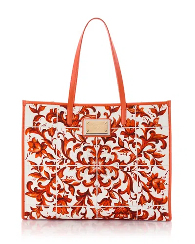 Dolce & Gabbana Canvas Tote Bag In Orange