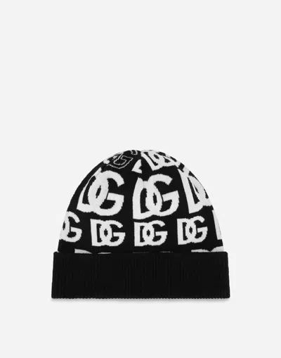 Dolce & Gabbana Cashmere Hat With All-over Dg Logo In Multicolor
