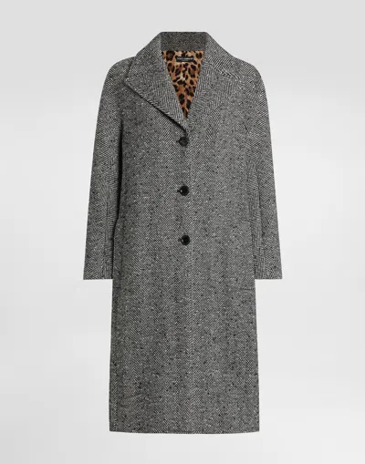 Dolce & Gabbana Cappotto Lungo In Chevron In Gray