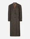 Dolce & Gabbana Oversize Herringbone Coat With Half-belt In Multicolor