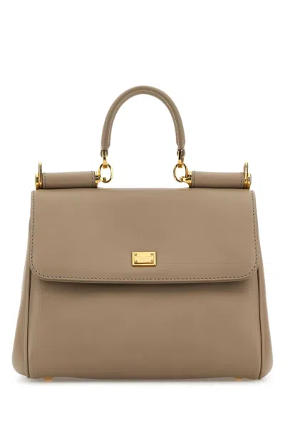 Dolce & Gabbana Cappuccino Leather My Sicily Handbag In Brown