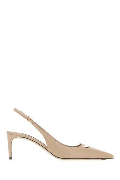 Dolce & Gabbana Cappuccino Leather Slingback In Brown