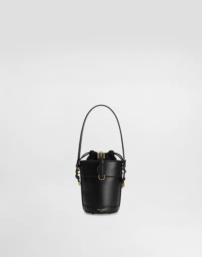 Dolce & Gabbana Capri Bucket Bag In Canvas And Leather In Black