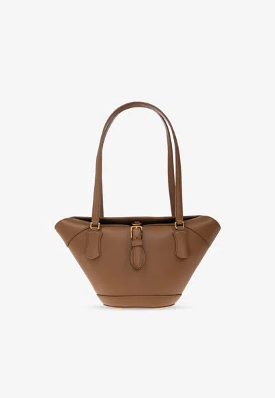 Dolce & Gabbana Capri Calf Leather Tote Bag In Brown